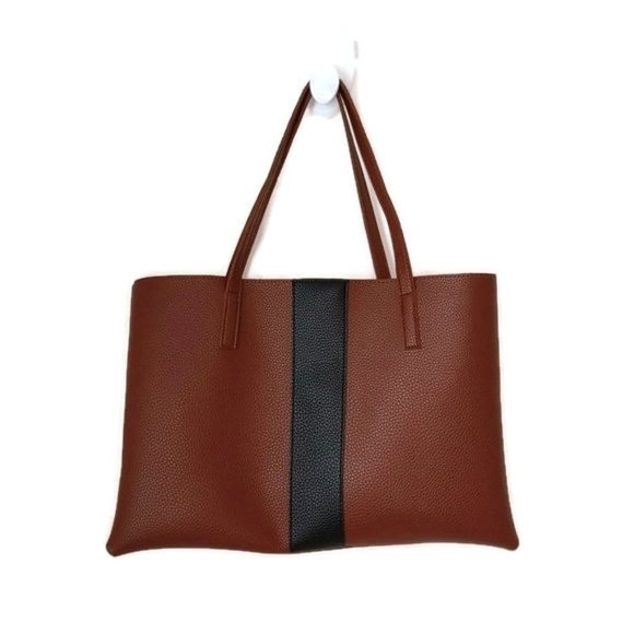 Vince Camuto Brown Pebble Front Stripe Open Top Handbag Tote Bag - Picture 9 of 9